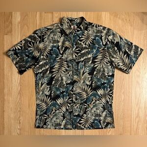 Tori Richard Vintage Hawaiian Shirt Black Multi Aloha Leaf, Men’s Size M